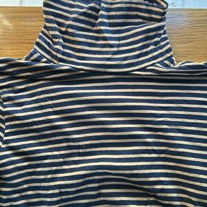 J. Crew tissue turtleneck in camel navy stripe